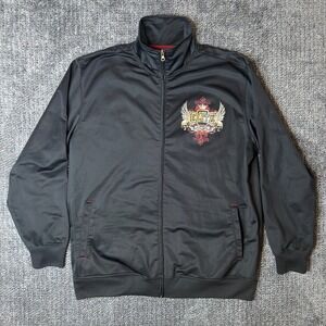 Y2K MMA Elite Mens Black Track Jacket Large Graphic Full Zip Mock Neck UFC